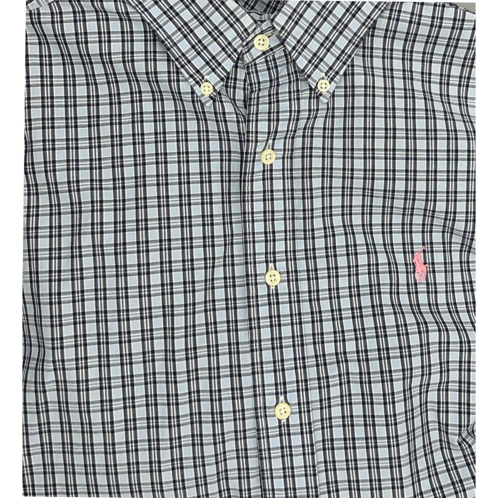 Ralph Lauren Classic‎ Fit Short Sleeve Plaid Button Down Shirt Men's Size L Pony